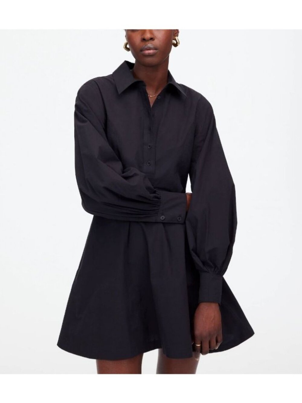 Madewell Seamed Long-Sleeve Mini Shirtdress in Poplin Women's Size 8 Black NWT!